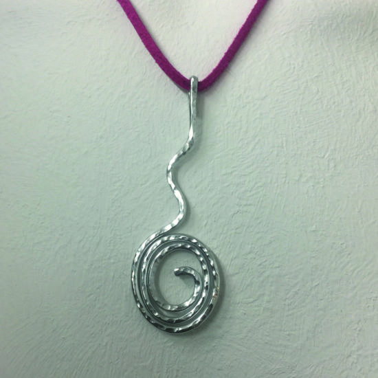 Aluminium on pink cord necklace