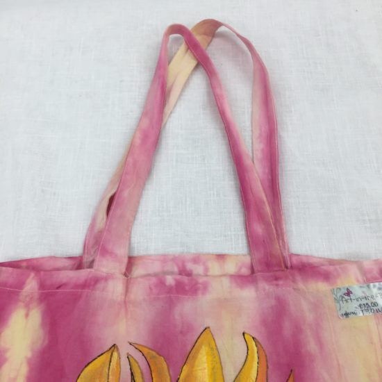 EXAMPLE OF HANDLES OF HAND PAINTED AND TIE-DYE BAGS BY PAT MATTHEWS