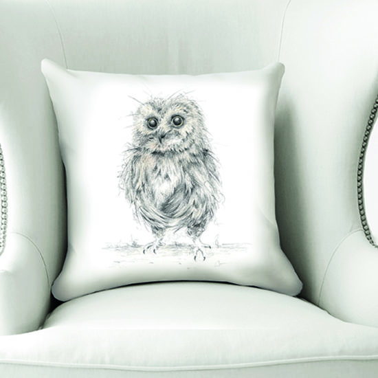 Owl Cushion by Beverley Fisher on a chair