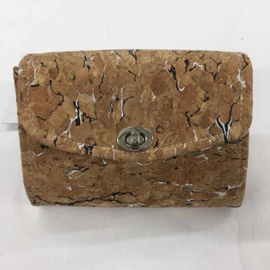 Small cork purse with black and white flecks by Sarah Bowles