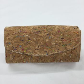 XL Purse in multi-coloured flecked cork with a pug dog lining by Sarah Bowles