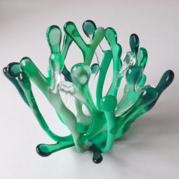 Turquoise, jade and ultramarine glass vessel/tealight by Christine Jeffryes